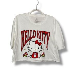 Sanrio Hello Kitty Crop Top Tee Mushrooms White Red Cropped Tee Shirt Size Large